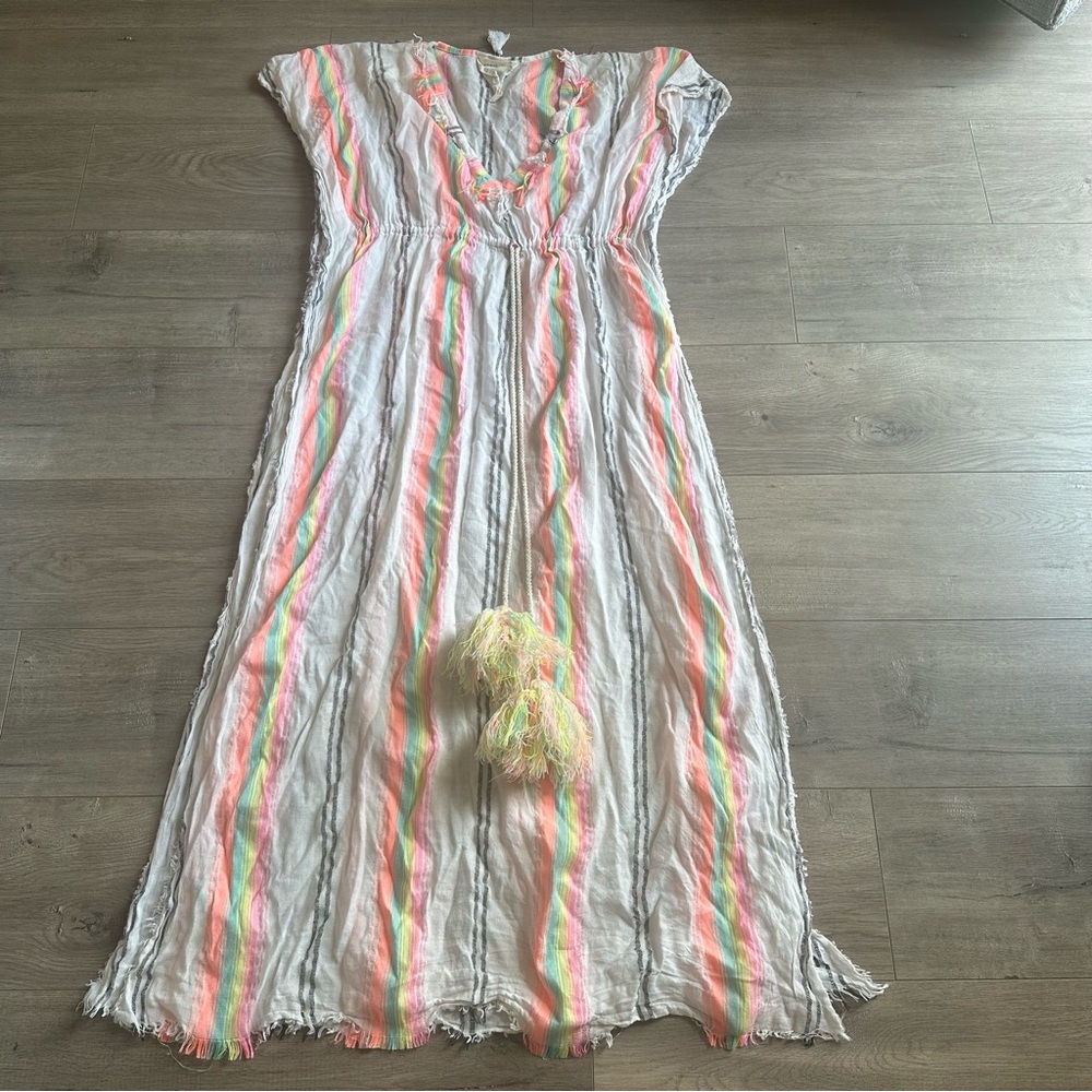 EUC Striped Maxi Caftan Dress with Tassel - size s/m